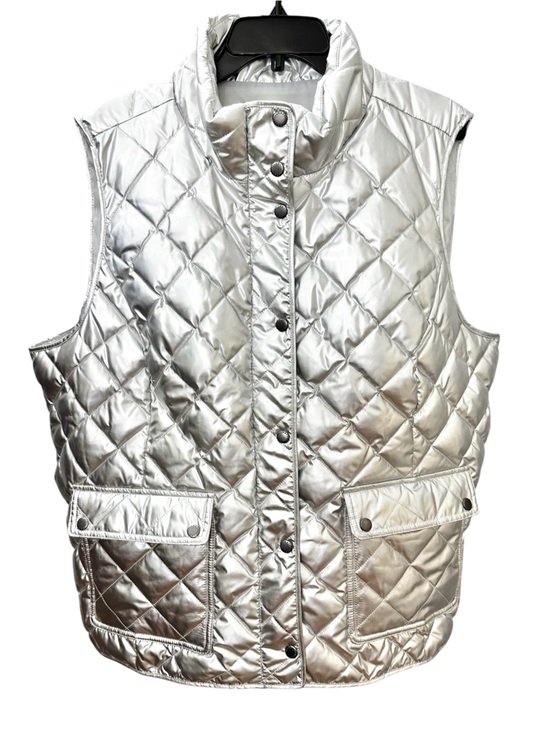 Talbots Jackets & Blazers - NWT Talbots Puffer Vest Silvertone Poly Down Zip Snap Closure Pockets Size 2X